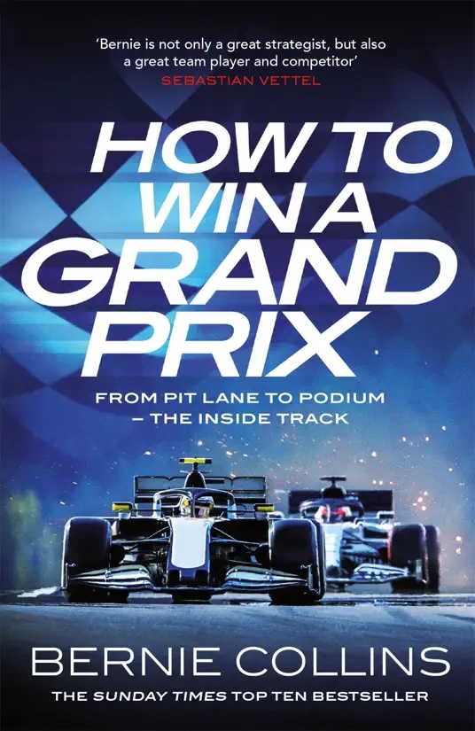The cover of How to Win a Grand Prix by Bernie Collins, which shows two Formula 1 cars racing head-on